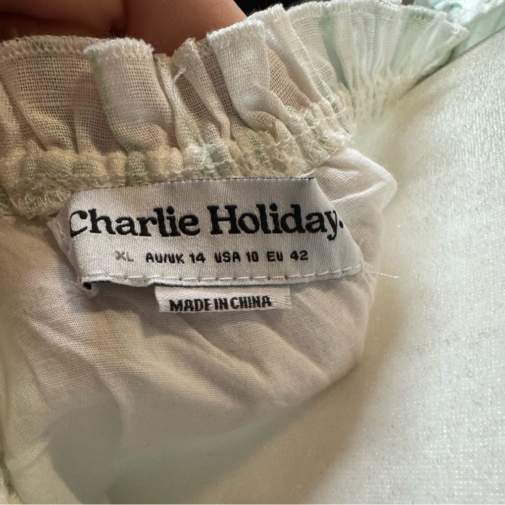 NWT CHARLIE HOLIDAY LINEN SHORT PALM STRIPE MIDI DRESS SIZE 10 - Picture 11 of 11